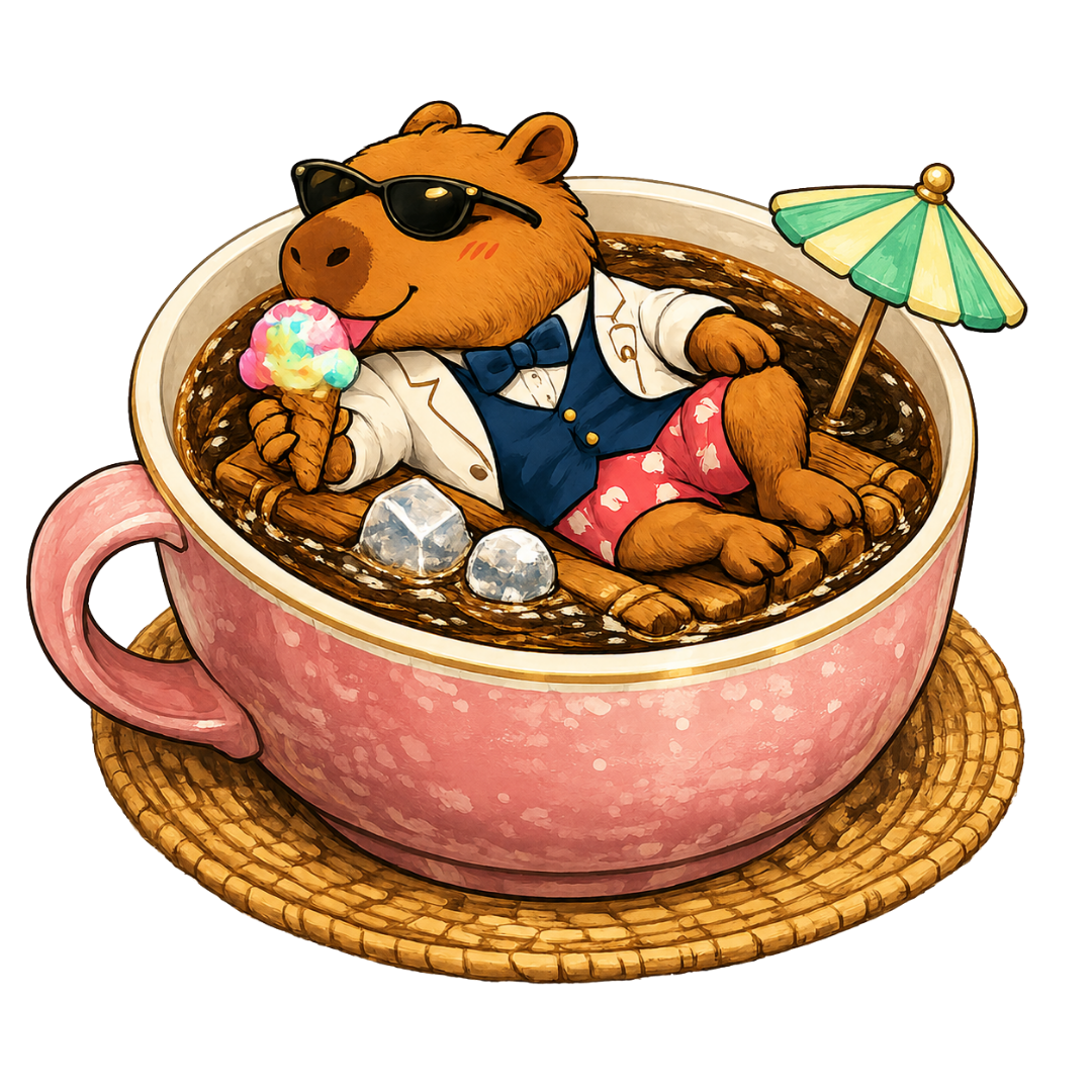 CoverCapy capybara concierge relaxing, celebrating rewards